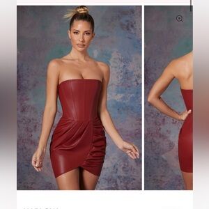 Oh Polly Leather Bandeau Corset Mini Dress